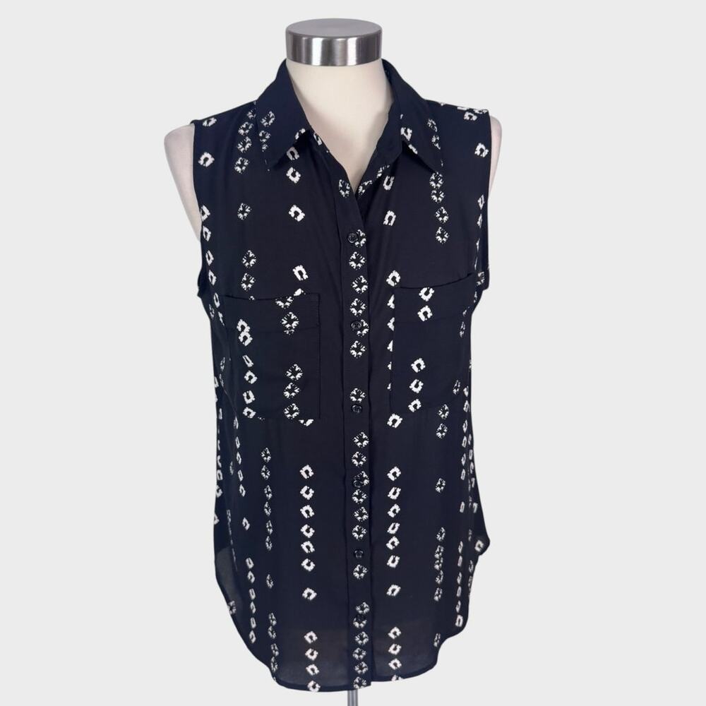 Apt. 9 Black Sleeveless Button-Front Printed Blouse